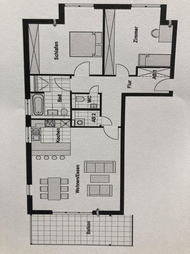 Traumwohnung mit exklusiver Einbauküche und großzügigem Balkon. – Grundriss