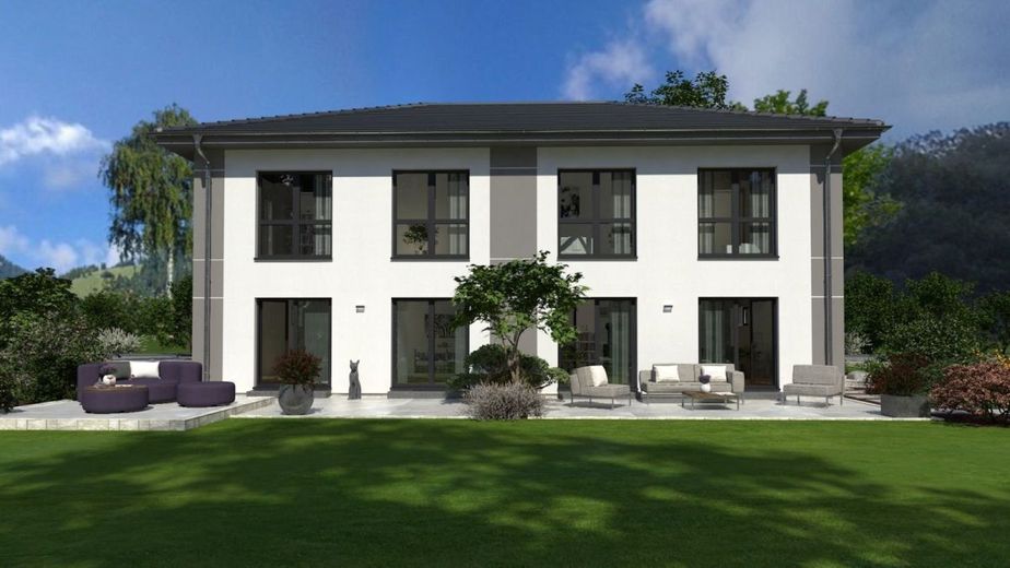 DOPPELHAUS MIT BESONDERER AUSSTRAHLUNG – Ansicht Garten