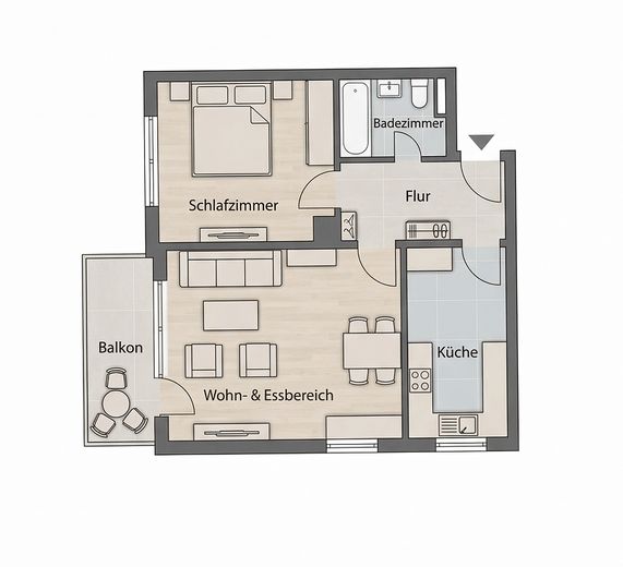 Moderne, zentrale 2-Zimmer-Wohnung mit Balkon, Aufzug & EBK – direkt am Bahnhof - ab 01.10.26 frei – Grundriss