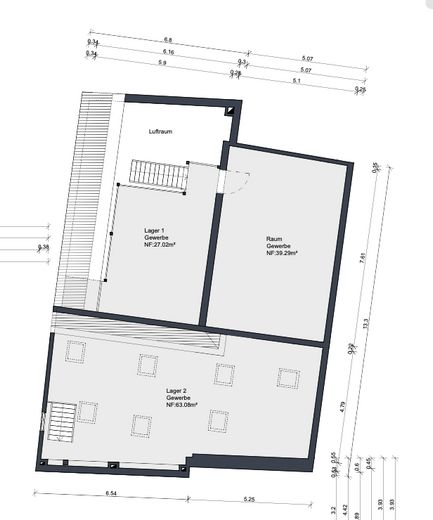Büro + Werkstatt + Showroom | Glaseingang | ab 393 m² bis 700 m² | sofort! Kostenlose Werbefläche! – Grundriss 1.OG / Lager