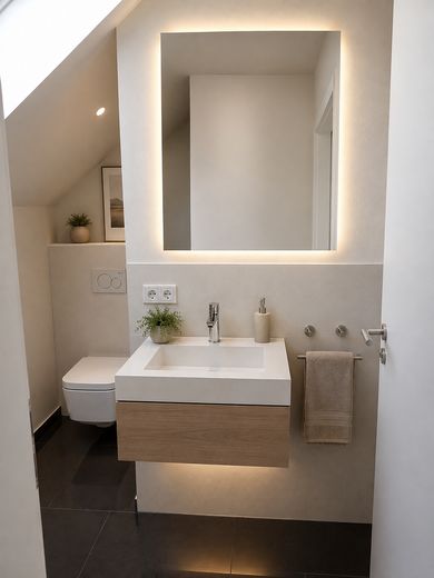 Casa bifamiliare, classe energetica A+, pompa di calore, ottime condizioni, vista aperta a ovest – Bad mit Dusche DG
