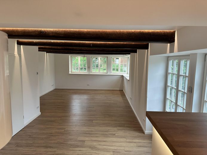 hochwertiger Erstbezug im kernsanierten Bauernhaus - Maisonette unter Reet am Elbdeich – Wohnen/Essbereich