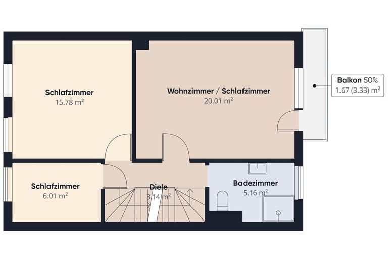 Bahnhofsvorstadt | Studentenhaus mit zwei Balkonen und Terrasse – S&amp;P | Grundriss Obergeschoss
