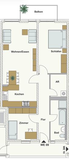 Wonen met stijl en ondergrondse parkeergarage: 3-kamerwoning met balkon in de Dresdner Neustadt – Grundriss