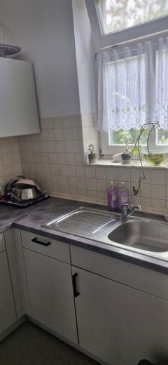 ruhige, helle 2-Raum Wohnung mit Parkettboden + Balkon + Küche – Küche