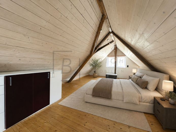 Galeriewohnung im Fachwerkstil - 5 Zimmer mit Loftcharakter &amp; 2 Stellplätzen – Wohnbeispiel mit virtueller Möblierung