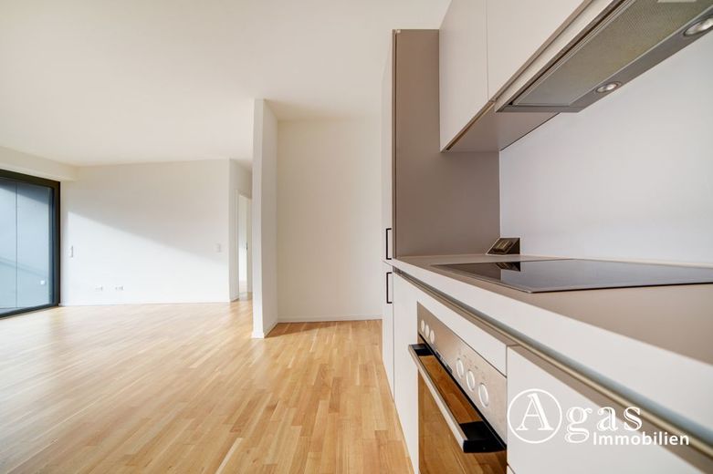 Große und helle 2 Zimmer Wohnung mit 2 Balkons, ca. 67 m²,  EBK und Concierge in Mitte – Wohnzimmer mit EBK