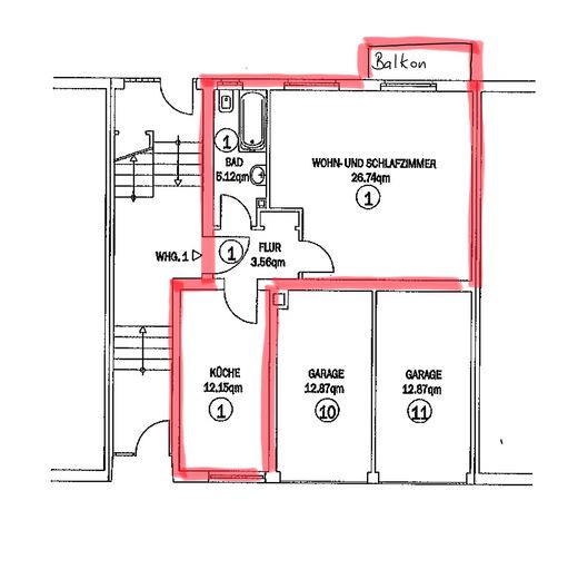 Große 1-Zi-WH mit separater Küche und Balkon - absolut zentral – Grundriss