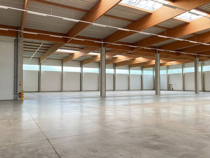 3100m² Lagerhalle mit LKW-Rampen und Sozialbereich – Lagerhalle Blick nach links