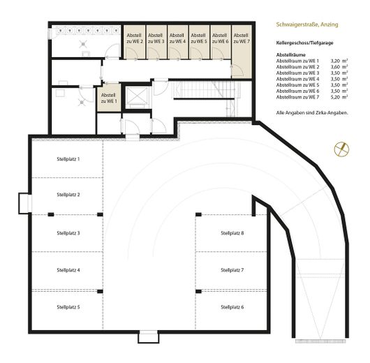 Prima locazione: moderno appartamento mansardato di 4 locali con balcone a ovest e aria condizionata a Anzing - WE07 – Grundriss KG/Tiefgarage