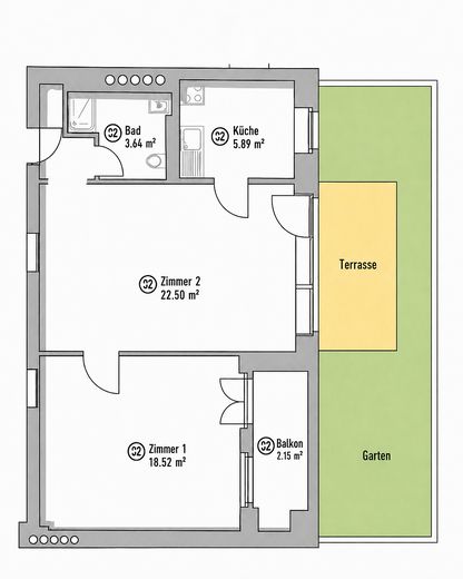 Sfeervol 2-kamerappartement in een oud gebouw met privétuin & terras in Berlijn-Pankow – Grundriss