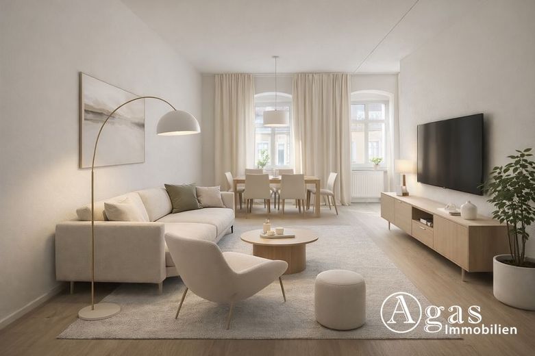 2-Zimmer-Altbauwohnung im Prenzlauer-Berg, vermietet – Wohn-/ Esszimmer (visualisiert)