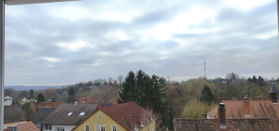 Neubau (BAFA/KfW) 85m² 2,5 ZKB helle DG-Wohnung, 2 begehbare Kleiderschränke, 3fach Verglasung – Aussicht vom Wohnzimmer