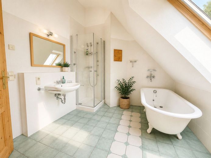 Ökologisches Architektenhaus mit Charakter - Wohnen im Einklang mit der Natur – Badezimmer OG