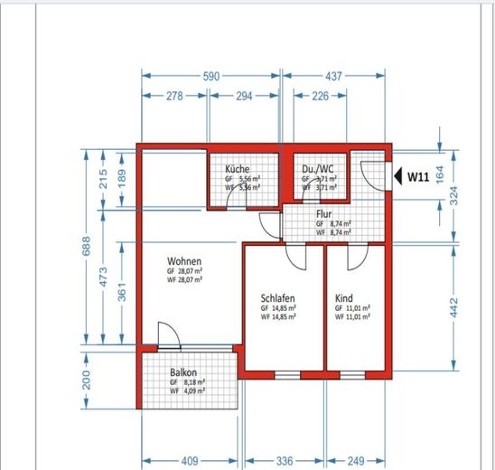helle 3 Raumwohnung mit großem Balkon u. Tiefgarage – Foto 22
