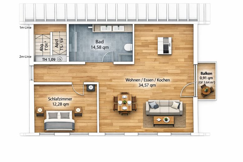 *PROVISIONSFREI*  moderne 2-Zimmer-DG-Wohnung mit Balkon – Grundriss