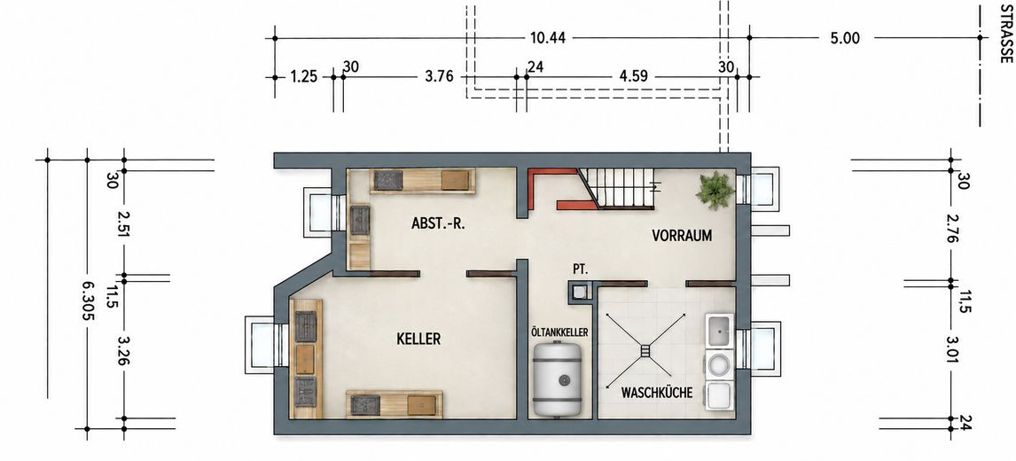 ***Curata casa bifamiliare ai margini del centro abitato di Illerberg*** – Kellergeschoss mit KI erstellt