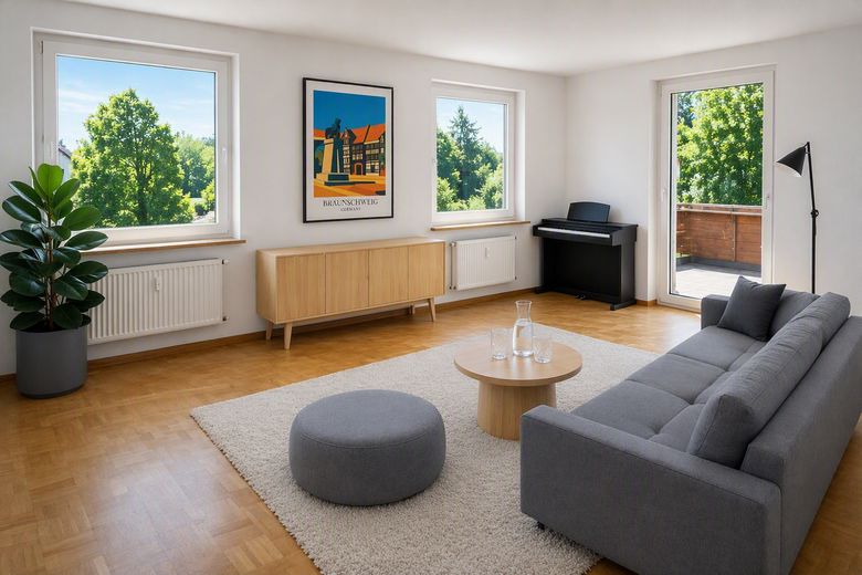 Zweifamilienhaus mit Einliegerwohnung und weitläufigem Garten - auch als Einfamilienhaus geeignet – Wohnzimmer_OG (virtuell)