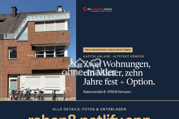 Kapitalanlage Altstadt Kempen: 2 Wohnungen, 10 Jahre fest vermietet, 6,09 % Rendite, provisionsfrei