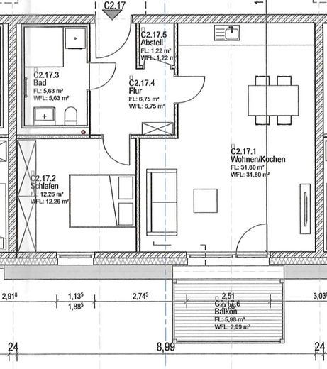 Première occupation : appartement moderne à l'étage avec balcon ainsi qu'un confort d'habitation écoénergétique – Wohnung 17 1.OG Haus 1c