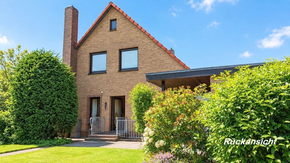 Sans commission – sans agent immobilier | Un espace modulable avec jardin idyllique à 5 km de la mer – Rückansicht