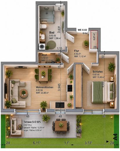 Erstbezug Neubau: Penthouse, 4 Zimmer Wohnung 112 m² Dachterrasse Einbauküche in Neumünster Gadeland – Wohnung 2