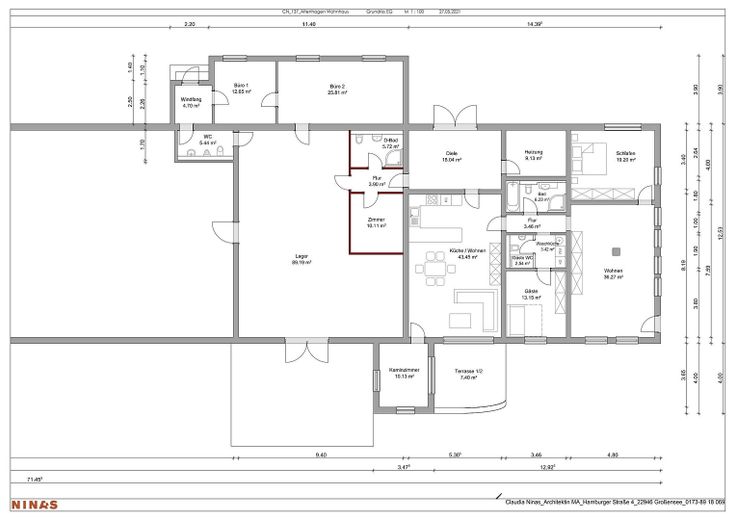 आवासीय और व्यावसायिक भवन 850m², ऊर्जा-कुशल रूप से नवीनीकृत A+; 4288m² भूखंड, मिश्रित क्षेत्र, 2 निर्माण क्षेत्र – Grundriss Wohnbereich