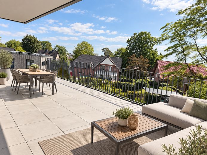 Neubau-Penthouse mit großer Dachterrasse in Verl – Dachterrasse  (KI-generiert)