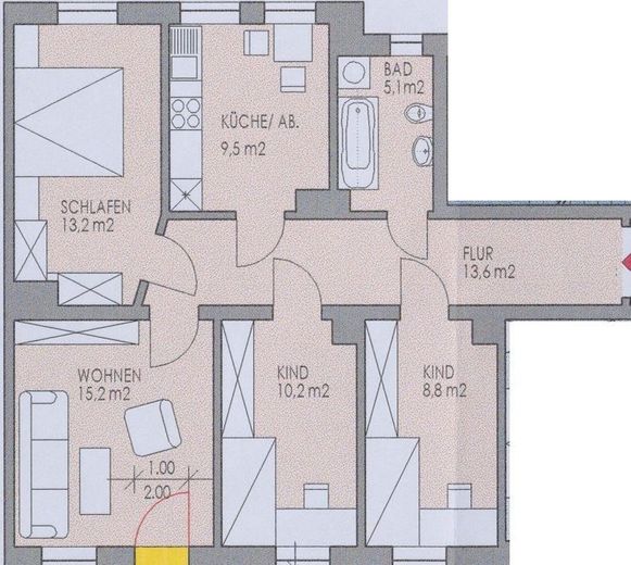 Großzügige 4-Zimmer mit Laminat und Wanne! – GR