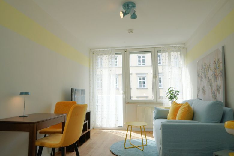 Jetzt einziehen! Möbliert, lichtdurchflutete 1-Zimmer Wohnung neben der Uni! Jetzt anfragen! – Wohnzimmer
