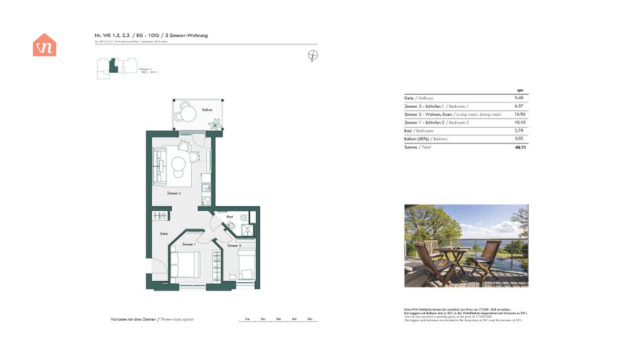 Spektakuläre Penthouse FeWo mit einzigartigen Energiekonzept A* in erster Reihe auf Rügen – Grundriss NAUSE WE 1.3