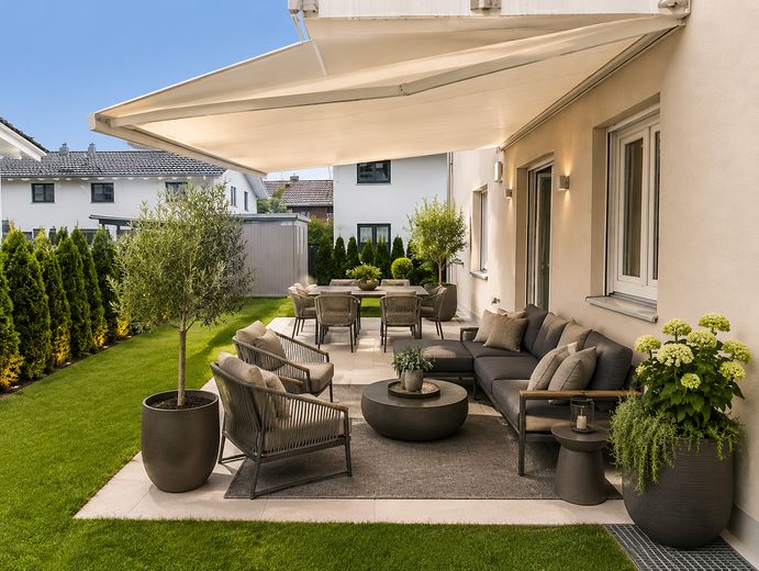 Letzte Gelegenheit- energieeffiziente Garten-Maisonett mit 5 Zimmern und über 100 m² Privat-Garten – Terrasse mit Garten