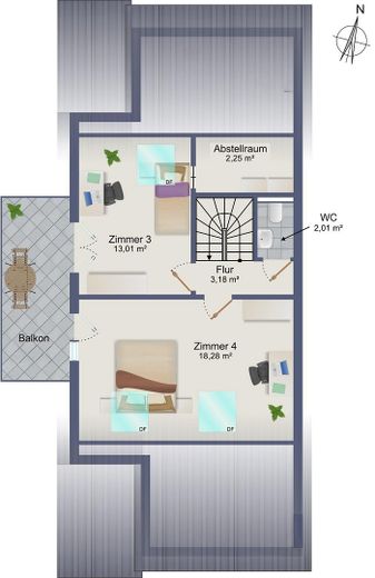 Familienfreundliche 5,5-Zi.-Maisonette in Ergenzingen – Balkon, TG-Stellplatz, ruhige Lage – Grundriss 1.DG