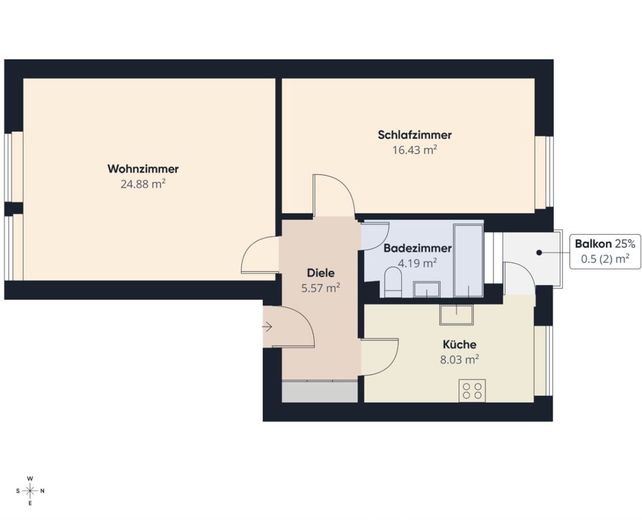 Lehe | Gepflegte 2-Zimmer-Wohnung mit Balkon in guter Lage &amp; Anbindung – S&amp;P | Grundriss 1. Obergeschoss