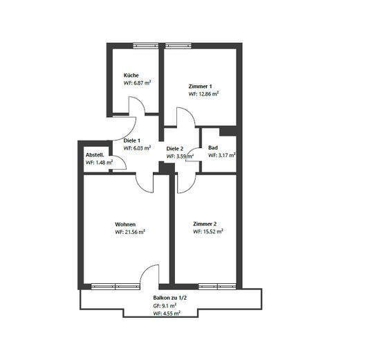 Provisionsfrei: Neue 3-Zimmer-Wohnung mit Sonnenbalkon in ruhiger Grünlage – Grundriss