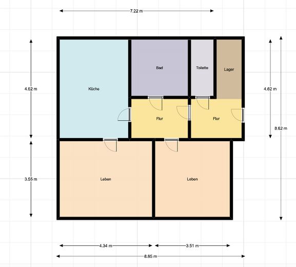 2-kamerappartement met keuken, badkamer en toilet op de begane grond, badkamer met douche, toilet apart - (geschikt voor woongroep) – Skizze, unverbindliche Info