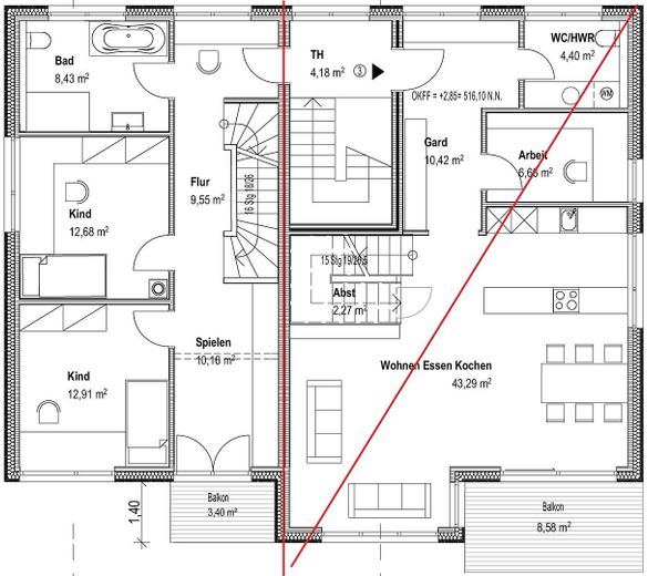 Doppelhaushälfte in Holzmassivbauweise – KfW 40 Plus, ca. 150 m², S/W-Garten & beheiztes KG – Grundriss OG