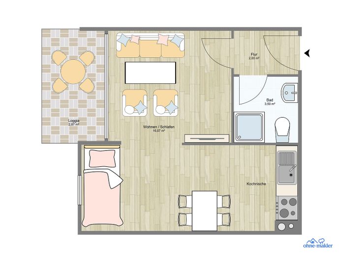 1-Zimmer-Wohnung mit Einbauküche und Balkon, Worms, ruhige Lage, Fahrstuhl – Foto 8