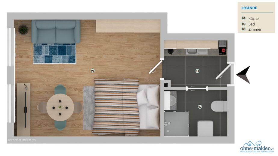 Zentrales, helles, ruhiges Altstadt-Studio (voll möbliert+Netflix)  Rosenau/Plärrer ♥ 1 min z. Ubahn – Grundriss