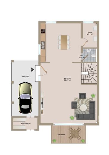 Moderne Doppelhaushälfte mit großem Garten, Weitblick &amp; Carport in Werste – Grundriss_EG