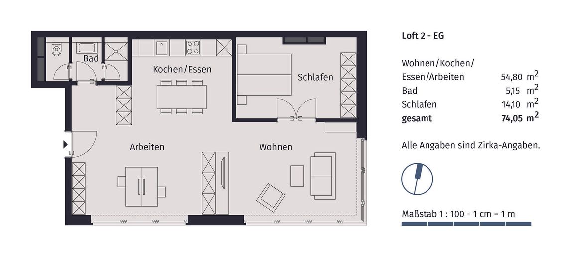Modernes Loft mit 3,40 m Raumhöhe – Wohnen & Arbeiten in Top-Lage Pasing-Obermenzing – Grundriss