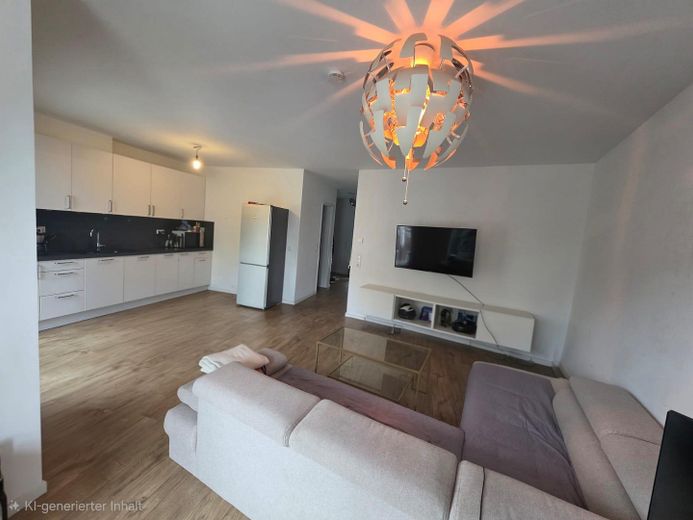Moderne 2-Zimmer-Wohnung mit Balkon & Loggia, EBK und Stellplatz in Hannover-Anderten – Wohnzimmer mit Blick Küche