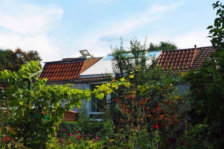 Dachgeschosswohnung mit Dachterrasse und Rheinblick – Gartenansicht