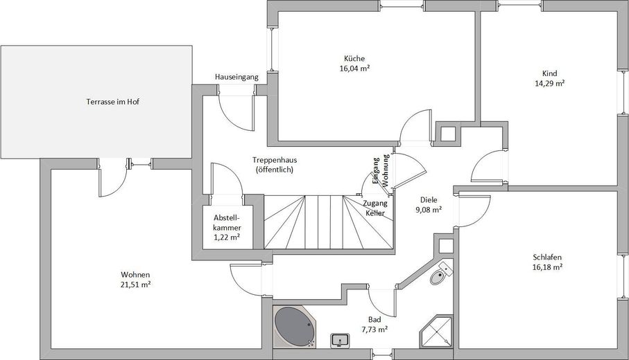 Modernisierte 3-Zimmer Wohnung mit Terrasse & Stellplatz – Grundriss