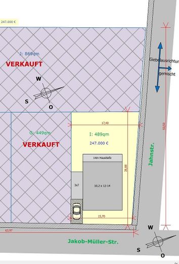 Beautiful CORNER PLOT for a 1- or 2-family house, 489 sqm – Parzelle mit Maßen