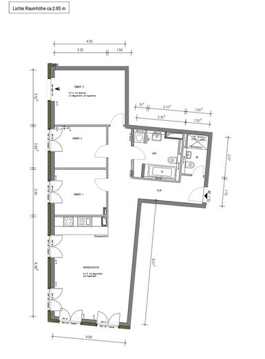Grundriss mit Rohbaumaße
