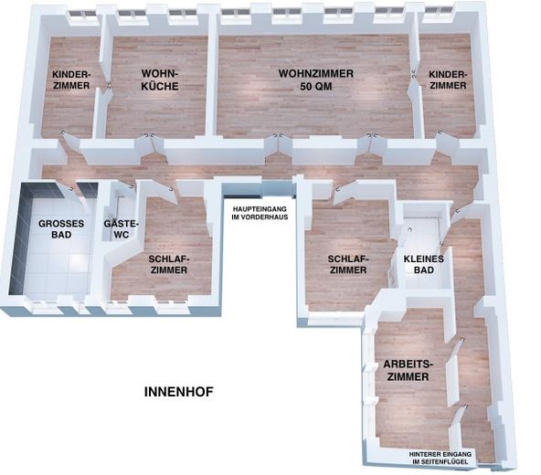 Kastanienallee 32 - Komplette 4. Etage - 217 qm - Wohnzimmer 50 qm - von privat! – 3D-Ansicht der Wohnung
