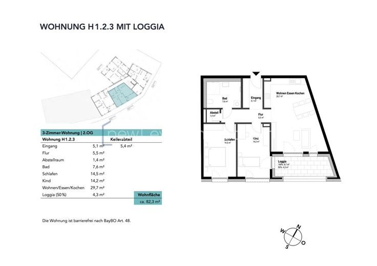 3-Zi. - Eigentumswohnung im ILLERPARK mit Loggia | 82,3 m² | Erstbezug (1.2.3) – Wohnung H1.2.3 mit Loggia