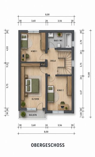 Hochwertig sanierte Doppelhaushälfte mit Hydropool & Wintergarten – ruhige, grüne Lage am Hochfeld – Grundriss Obergeschoss