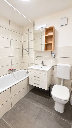 Renovierte 1-Zimmer Wohnung mit Einbauküche, Waschmaschine und Parkplatz – Bad